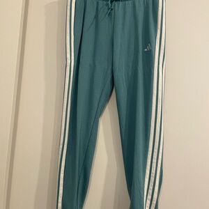 Adidas Teal Joggers with White Stripes